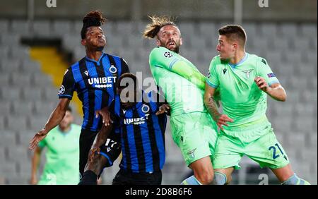 Soccer Football Champions League Group F Club Brugge V Lazio Jan Breydel Stadium Brugge Belgium October 28 2020 Lazio S Sergej Milinkovic Savic And Vedat Muriqi In Action With