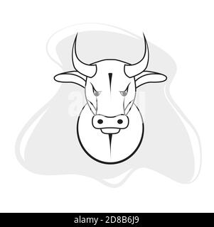 Bull head icon, black-white simple line art Stock Vector