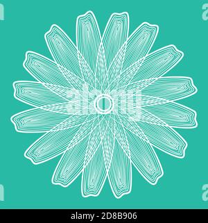vector linear stylized white flower on a green background Stock Vector
