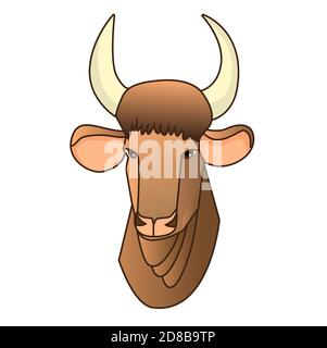 Brown bull head as a symbol of 2021. Animal image in cartoon style Stock Vector