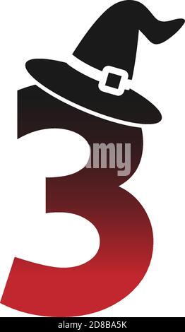 Number 3 witch hat concept design Illustrator Stock Vector