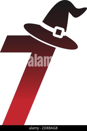 Number 7 witch hat concept design Illustrator Stock Vector