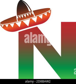 Letter N Mexican hat concept design illustration Stock Vector