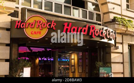 The Hard Rock Cafe sign in Piccadilly Circus. London Stock Photo