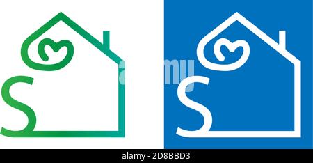 Letter S house with love icon logo template Stock Vector