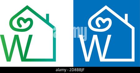 Letter W house with love icon logo template Stock Vector