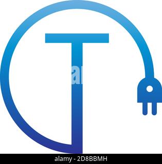 Power cable forming letter T logo icon Stock Vector