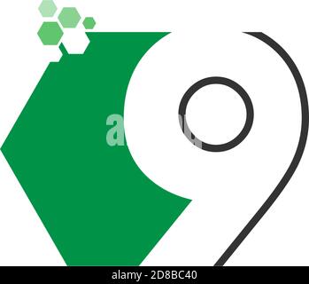 Number 9 on hexagon icon design concept Stock Vector