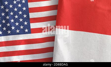 Indonesia and United States two flags textile cloth 3D rendering Stock Photo
