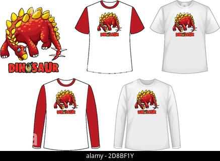 Set of different types of shirt in dinosaur theme with dinosaur logo illustration Stock Vector
