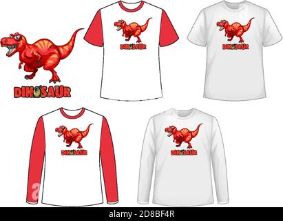 Set of different types of shirt in dinosaur theme with dinosaur logo illustration Stock Vector