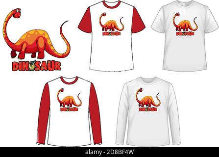 Set of different types of shirt in dinosaur theme with dinosaur logo illustration Stock Vector