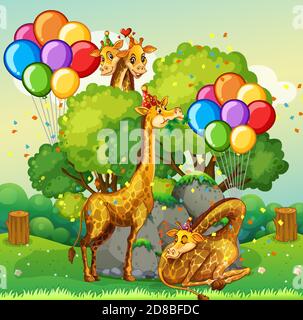 Cute giraffes in jungle scene illustration Stock Vector Image & Art - Alamy