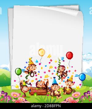 Blank banner with many monkeys in party theme illustration Stock Vector