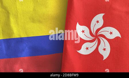 Hong Kong and Colombia two flags textile cloth 3D rendering Stock Photo