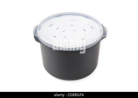 Gray plastic Bowl with Top isolated over white background Stock Photo