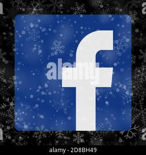 VORONEZH, RUSSIA - NOVEMBER 28, 2020: Facebook logo square icon on Christmas background of snowflakes in black colors Stock Vector
