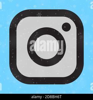 VORONEZH, RUSSIA - NOVEMBER 28, 2020: Instagram logo square icon on Christmas background of snowflakes in light blue colors Stock Vector