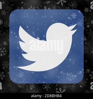 VORONEZH, RUSSIA - NOVEMBER 28, 2020: Twitter logo square icon on Christmas background of snowflakes in black colors Stock Vector