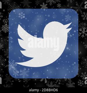 VORONEZH, RUSSIA - NOVEMBER 28, 2020: Twitter logo square icon on Christmas background of snowflakes in black colors Stock Vector
