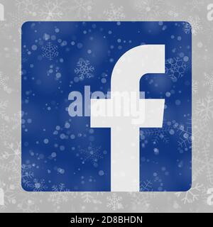 VORONEZH, RUSSIA - NOVEMBER 28, 2020: Facebook logo square icon on Christmas background of snowflakes in gray colors Stock Vector