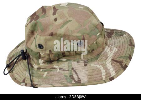 woodland pattern camo boonie hat isolated on white background Stock Photo