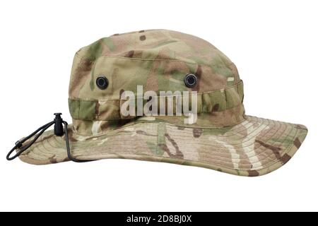 woodland pattern camo boonie hat isolated on white background Stock Photo