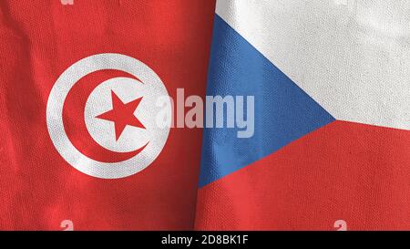 Czech Republic and Tunisia two flags textile cloth 3D rendering Stock Photo