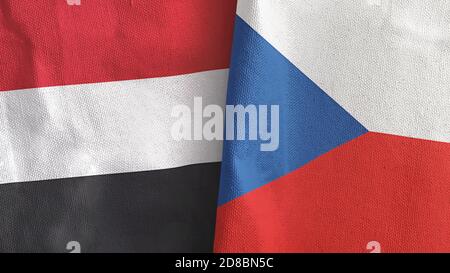 Czech Republic and Yemen two flags textile cloth 3D rendering Stock Photo