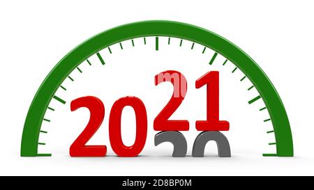 Clock dial with 2020-2021 change represents the new 2021 year, three-dimensional rendering, 3D illustration Stock Photo