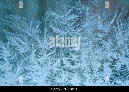 Ice crystals pattern on the window Stock Photo