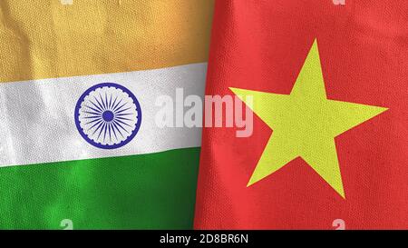 Vietnam and India two flags textile cloth 3D rendering Stock Photo