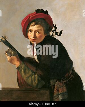 Young Man Playing a Theorbo - Jan Gerritsz van Bronckhorst, circa 1645 Stock Photo