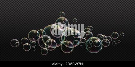 Bath foam soap with neon bubbles isolated vector illustration on transparent background. Colorful cloud of blowing bubbles and soapy foam Stock Vector