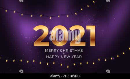 2021 New Year and Merry Christmas Background with Glossy Fireworks. Vector Illustration EPS10 Stock Vector