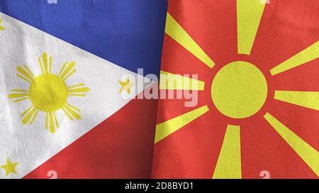 North Macedonia and Philippines two flags textile cloth 3D rendering Stock Photo