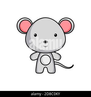 Cute cartoon mouse logo template on white background. Mascot animal character design of album, scrapbook, greeting card, invitation, flyer, sticker, Stock Vector