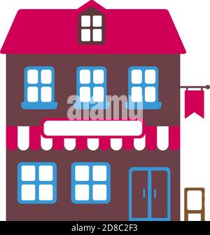 cartoon small shop flat design illustration (front view) Stock Vector