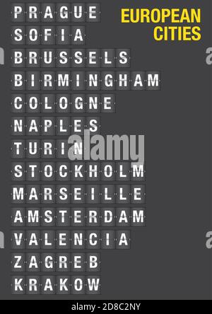 Name Of European Cities On Airport Flip Board Style Vector Font Design Stock Vector Image Art Alamy