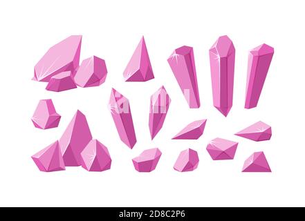Illustration Set Of Pink Gems Of Different Cuts And Shapes Royalty