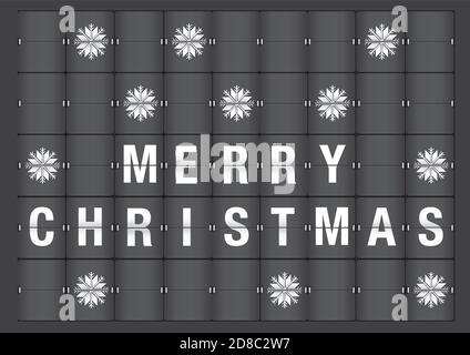 Vector illustration of holiday greeting, Merry Christmas, and snow flakes on airport flip chart. Stock Vector
