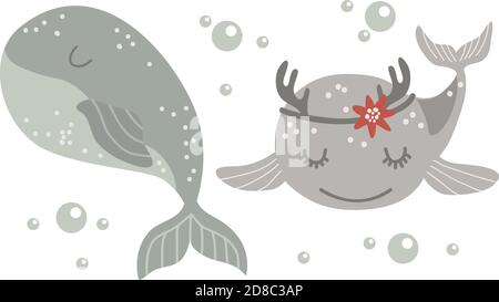 Set of Isolated baby whale. Vector illustration Stock Vector