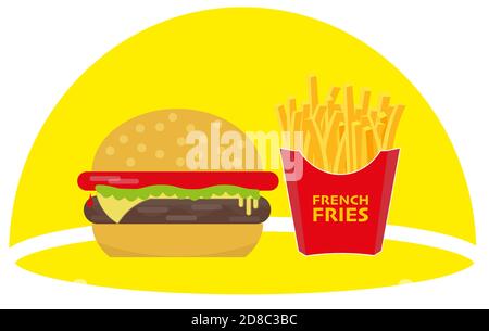 Burger, French Fries And Sauce Illustration Stock Vector Image & Art 