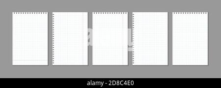 set of vector blank checkered sheets for notes. blank template mock ready for notes messages. collection of spiral plaid notepad on spring copy space for your text Stock Vector