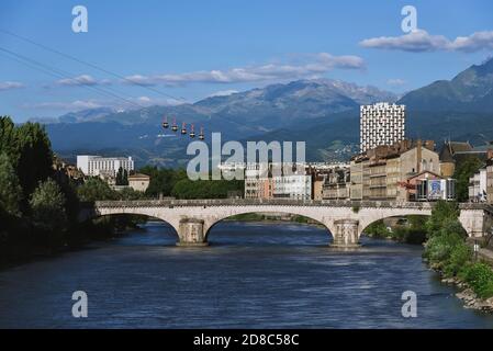 Grenoble View From Isere River Bridge Stock Photo