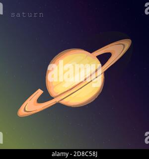 Saturn planet with ring on the dark starry cosmic sky. vector illustration for educational publications postcards postcards school articles. illustration about space exploration astronomy astrology Stock Vector