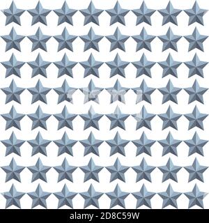 geometric seamless pattern. 2d five-pointed steel silver gray stars isolated on white. vintage style stock vector illustration, pastel color retro illustration for wallpaper, fabrics, wrapping Stock Vector