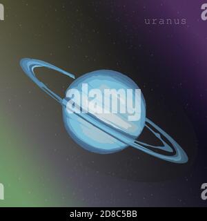 Uranus planet with ring on the dark starry cosmic sky. vector illustration for educational publications postcards postcards school articles. illustration about space exploration astronomy astrology Stock Vector