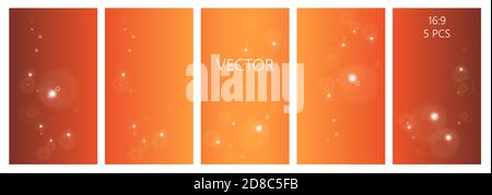 Orange vector set of abstract backgrounds with copy space for text. autumn colors pallette with sparkling circles. Colorful backdrop for banners, flyers, cards Stock Vector
