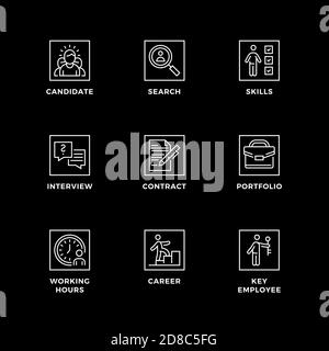 Vector set of design elements, logo design template, icons and badges for head hunting. Line icon set, editable stroke. Stock Vector